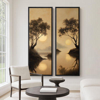 «Golden Sunset Landscape», ensemble de 2 reproductions d'art encadrées sur toile 60 po x 20 po x 2, 60 po x 30 po x 2