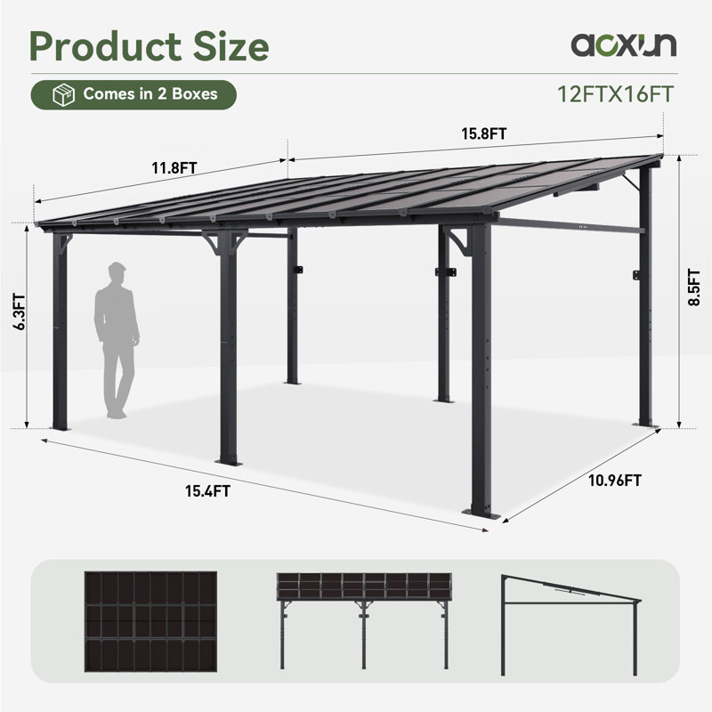 16 pi L 12 pi. Pergola en métal avec auvent