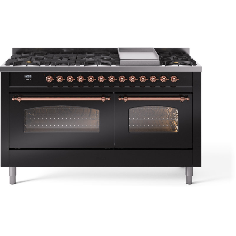 ILVE Nostalgie II 60 Dual Fuel Range, 9 Burners, Griddle, Emerald Green/Bronze, Natural Gas