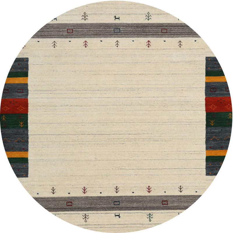 Tapis beige/rouge contemporain, Rond 8 pi