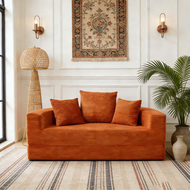 Convertible sofa couch bed,multi-functional,circular bed,adjustable Futon sofa, Orange