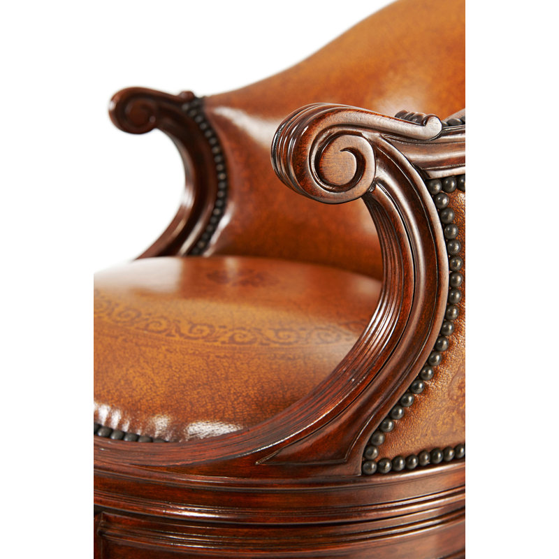 Brown Leather Swivel Counter Stool with Wood Frame