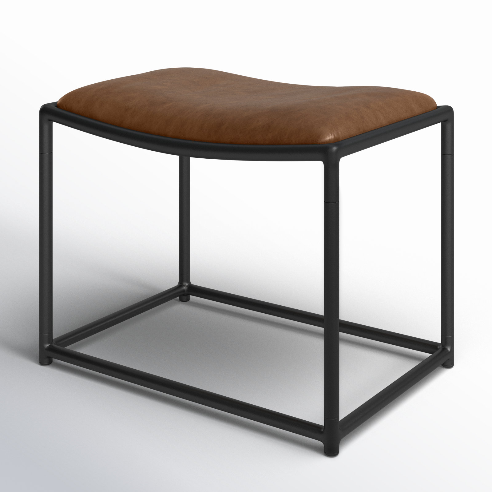 Galina Genuine Leather Accent Stool, Brown