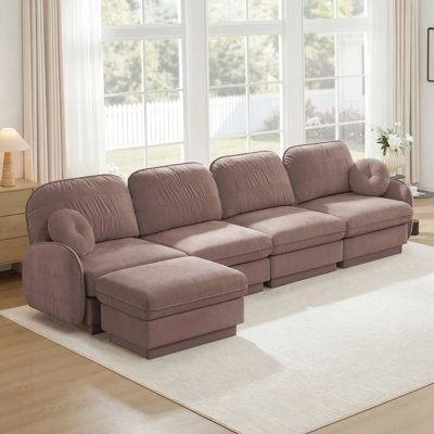 L-Shaped Sofa,Deep Seat Sofa Couch with Movable Ottoman,Exquisite round pillows and quilted back cushions