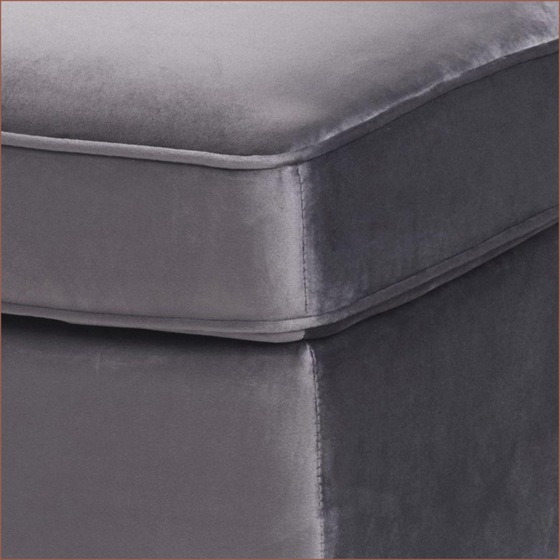 Ottoman, Slate Gray Industrial Modern with Pocket Coils &amp; Faux Fur Pillows | Brushed Silver Metal Legs, Gray Velvet