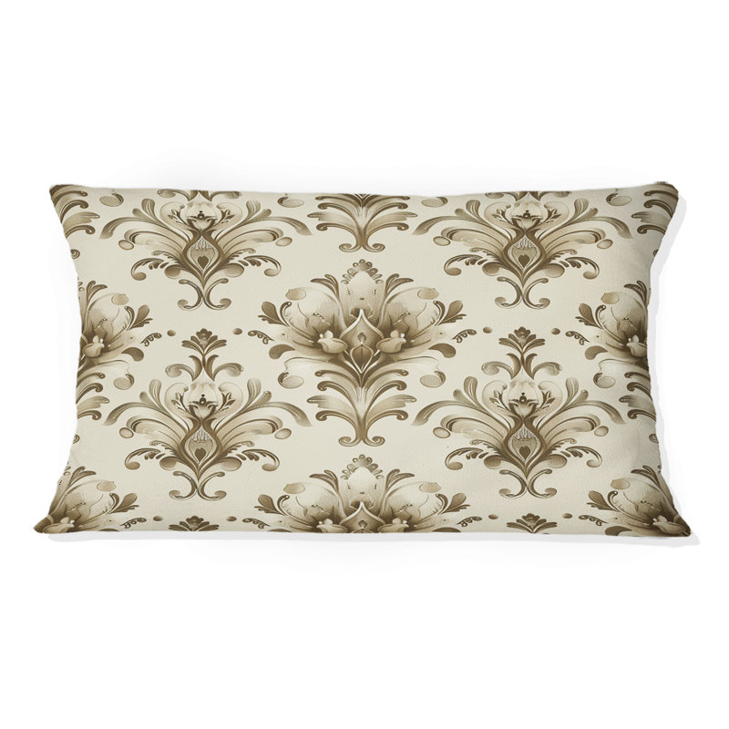 Oreiller lombaire moderne beige à motif damassé classique II