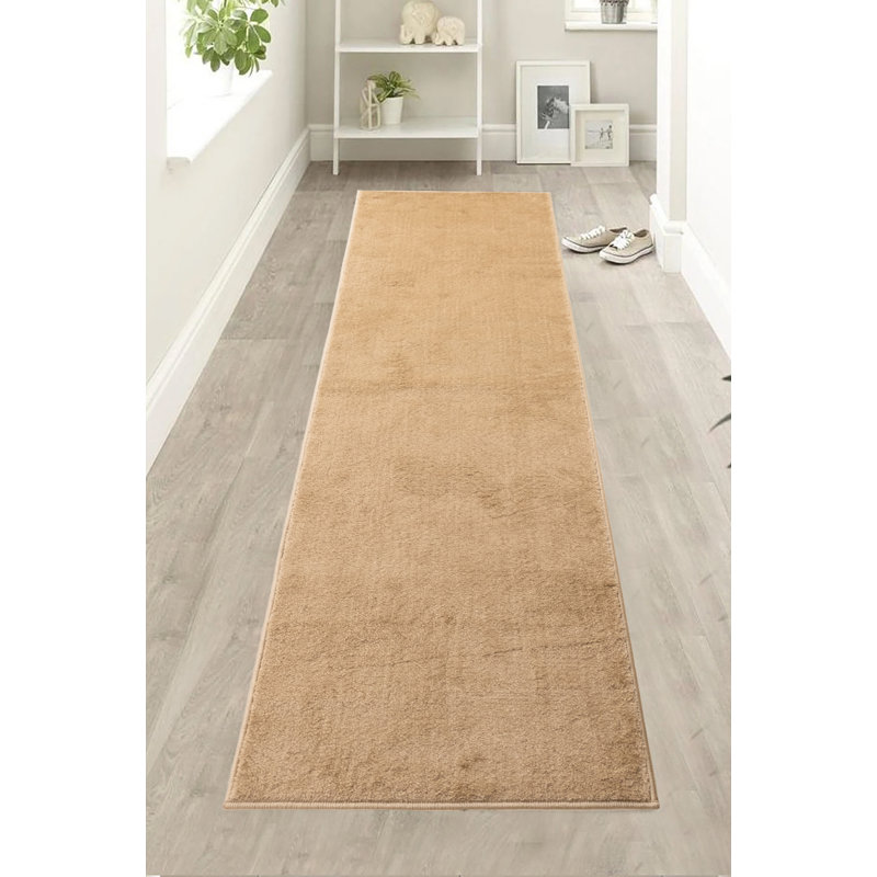 Custom Size Washable Runner Rug Solid Beige Medium Pile Latex Backing Slip Resistant by Feet, Runner 2'2" x 7'