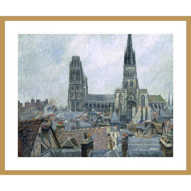 Les toits de l'ancien temps gris de Rouen par Camille Pissarro, impression giclée sur cadre, H 33,5 po x l 40,28 po