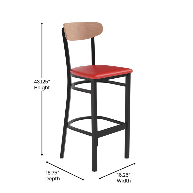 Tabouret de bar en métal Everlena, Bouleau naturel, Rouge