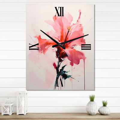 Coral Elegance Single Pink Rose Blossoming I - Flowers Modern Wall Clock