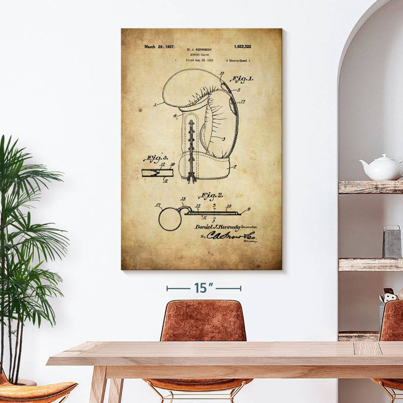 Gant de boxe, brevet rétro sur toile, H 48 po x l 32 po