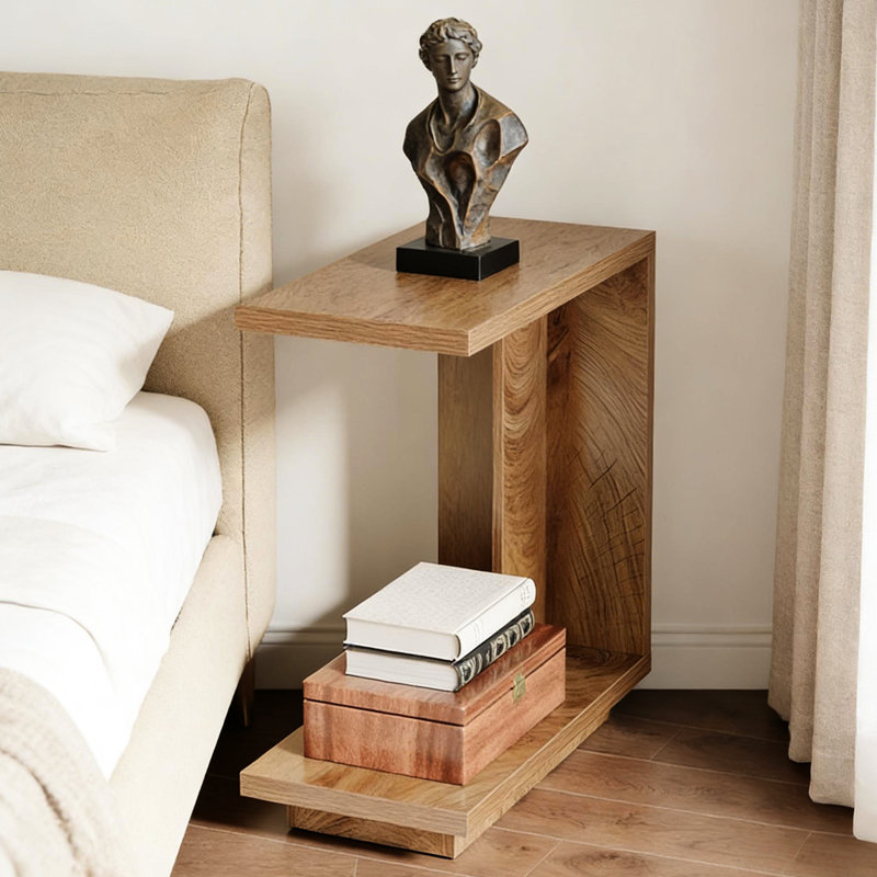 Élégante table de chevet - 2 tablettes ouvertes, aspect bois foncé, profondeur de 23,9 po, table de chevet polyvalente et exquise, imperméable, 11,66 po de largeur