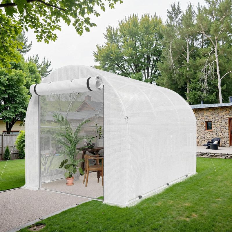 10×6.6×6.4 FT Walk-In Greenhouse, Portable Heavy Duty Green House For Outdoors, Winter Hot House With PE Cover & Roll-Up Zipper Door, Plastic Plant Warm House (White)