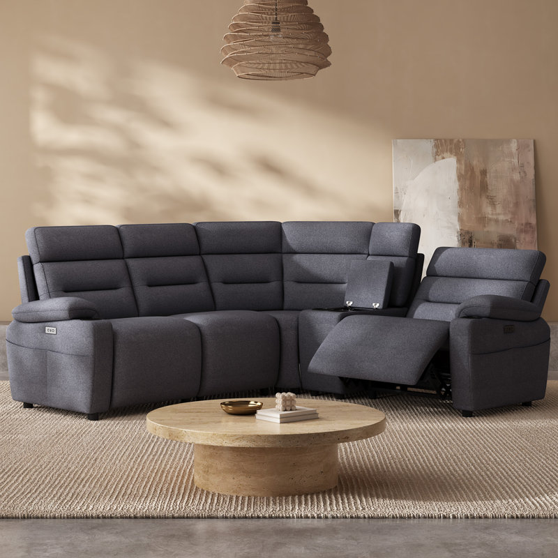 Canapé d'angle en L 4 places de 101,2 pouces (257 cm) avec inclinaison électrique et console centrale fixe, gris foncé