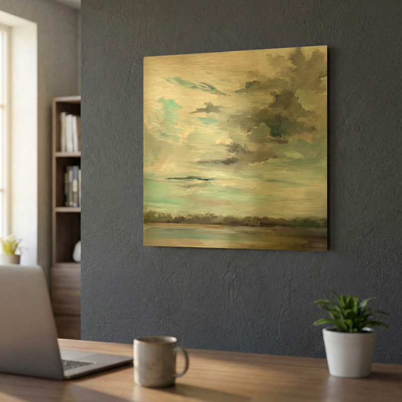 «Cloudy Days Don» par Carol Hallock, art mural en métal doré, 24 po x 24 po, 24"x24"