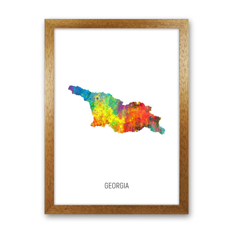 Georgia Watercolour Map by Michael Tompsett - Print, Brown Framed, 46cm H x 34cm W x 3cm D