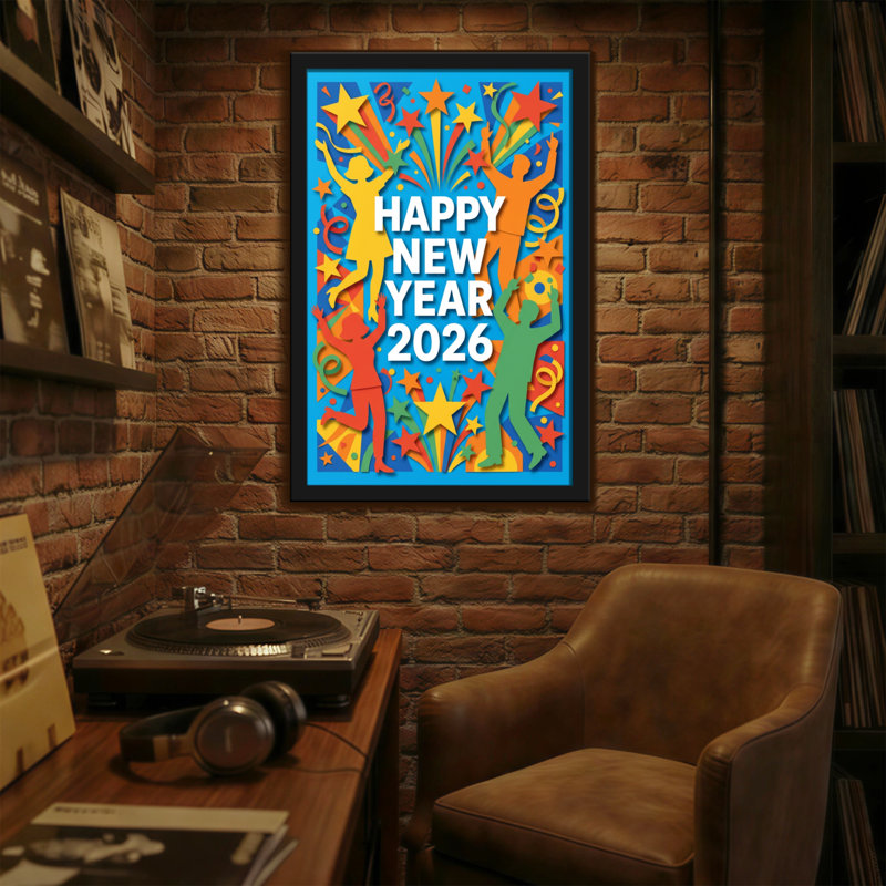 Fashion Happy New Year 2026 Celebration Design, H 18 po x l 12 po