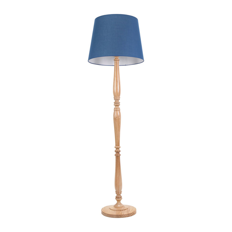 Arialdo 156cm Traditional Floor Lamp, Navy Blue, Light Wood