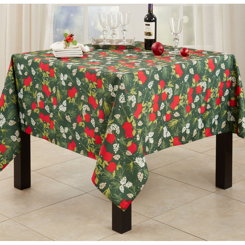 Holiday Pomegranate Green and Red Rectangular Tablecloth