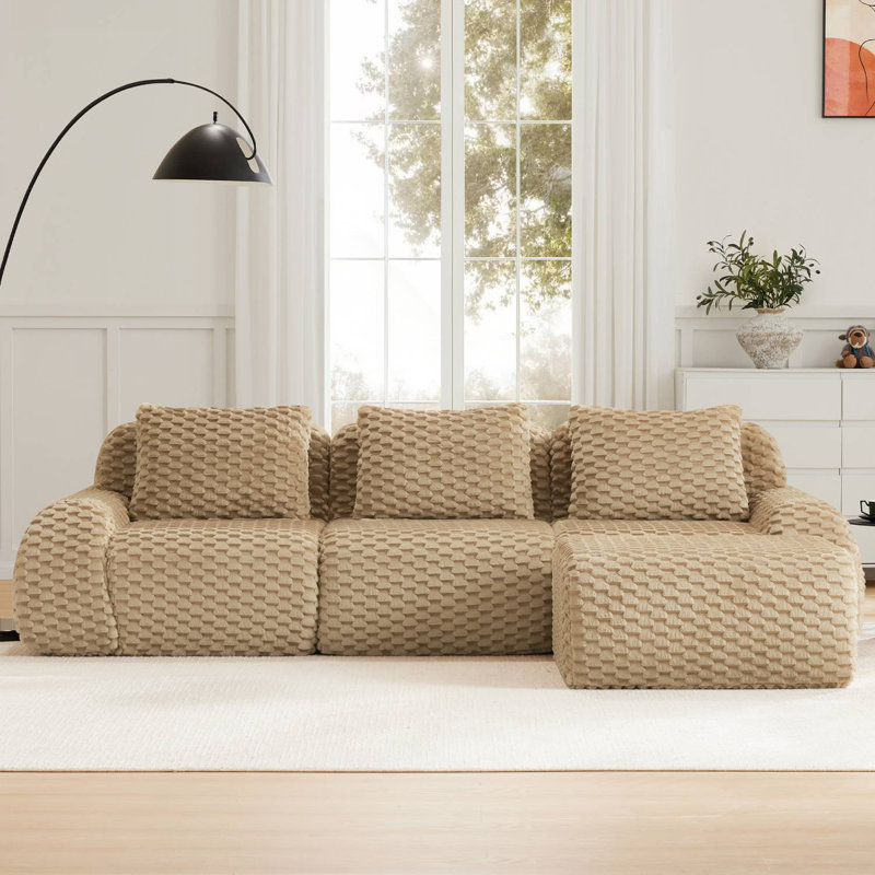 Canapé modulaire en L 114 po avec repose-pieds en flanelle 114 po, Tissu chameau