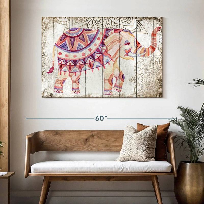Éléphant mandala en bois, H 32 po x l 48 po