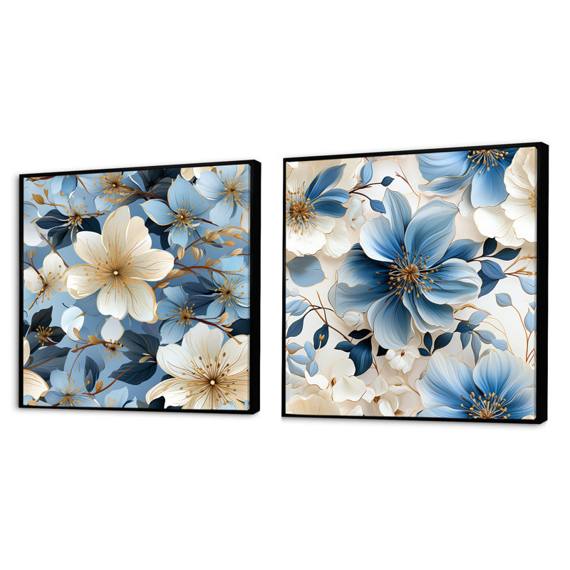 Englund - Floral Square Collage Set Of 2, Black Floater Framed, 36" H x 73" W