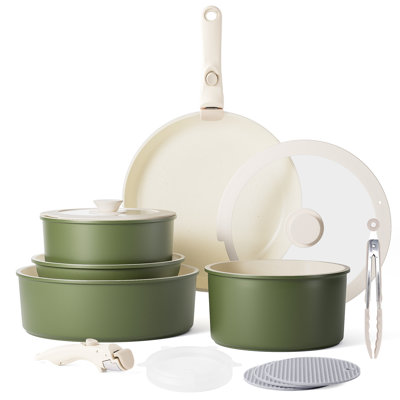 Caannasweis 12 Pieces Nonstick Cookware Set Stackable Induction Pots and Pans With Removable Handles