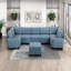 Mobilier de salon d'angle avec capitonnage bleu et bois massif