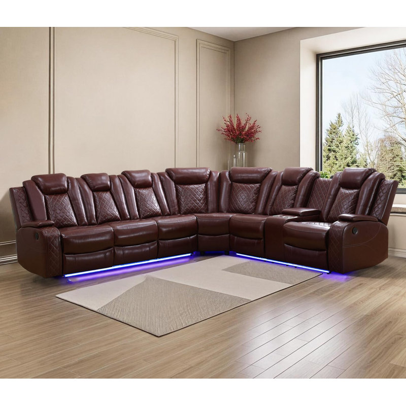 Canapé modulaire inclinable électrique en cuir 3 pièces 210 po avec chargeur sans fil, lampe de lecture et éclairage DEL 210 po