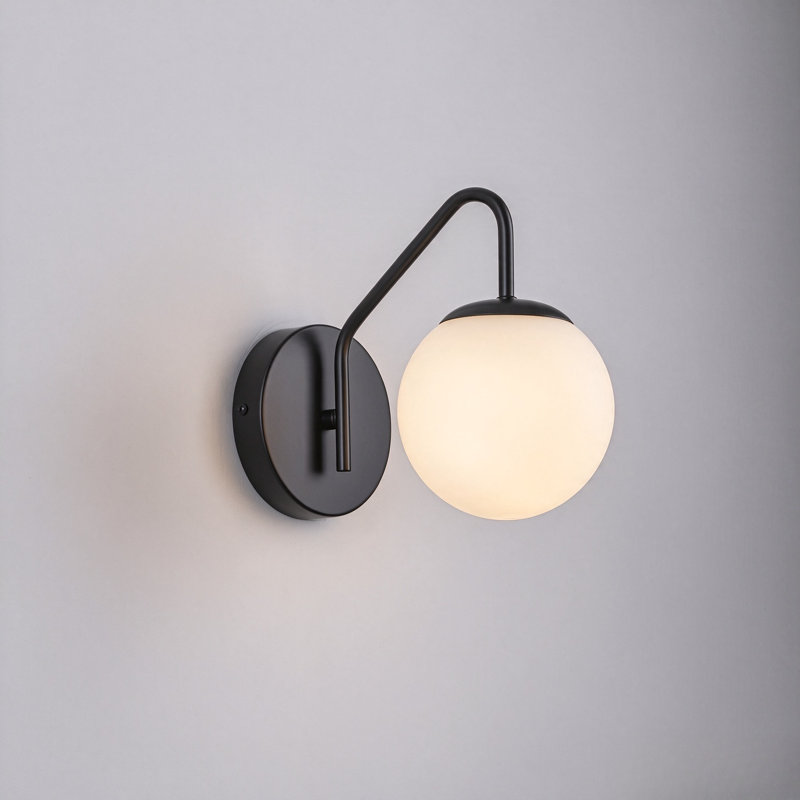 Applique murale à bras en verre opale 1 lumière Globle, Noir mat