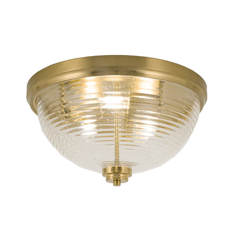Plafonnier encastré, avec verre bullé transparent nervuré, Laiton New Age, H 8,5 po x l 8,5 po x P 16 po