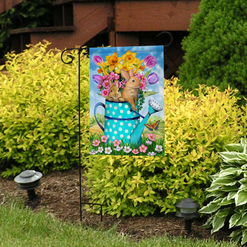 Drapeau de jardin lapin et arrosoir