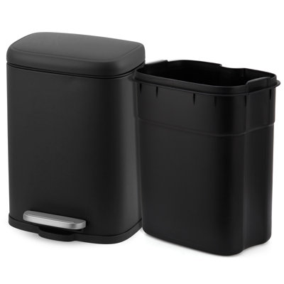 Poubelle à pédale à fermeture douce - Poubelle intérieure en acier sans marque 5L - Seau intérieur amovible, contrôle des odeurs, anti-marques, peu encombrant - idéal pour la salle de bain, la cuisine, le bureau - noir
