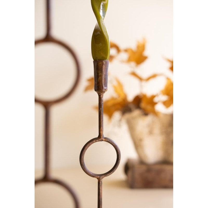 SET OF THREE RUSTIC BRASS TAPER CANDLE HOLDERS - RINGS
