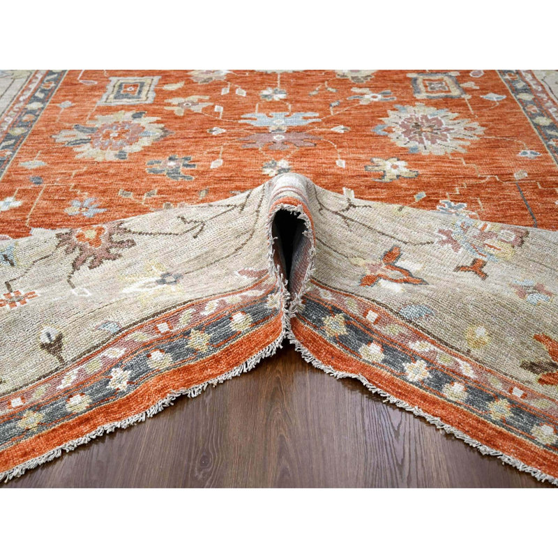 Tapis oriental surdimensionné en laine noué à la main orange 12 pi x 17 pi 8 po 59C6FB594D16451FB5971A58A4B419FA