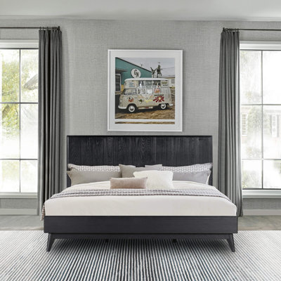 Dornan King or Queen Platform Bed Frame in Black Brushed Finish and Oak Wood