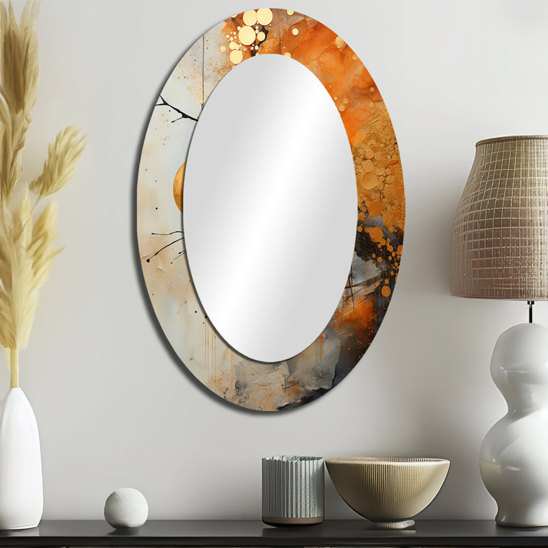 Gold Grey Rustic Reflections I - Large Oval Wall Mirror On Metal, 36" x 24"