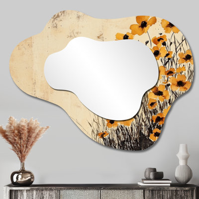 Miroir mural jaune à motif floral irrégulier