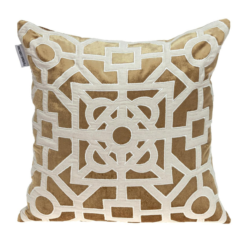 Coussin 18 "en velours géométrique doré et ivoire, Beige et or