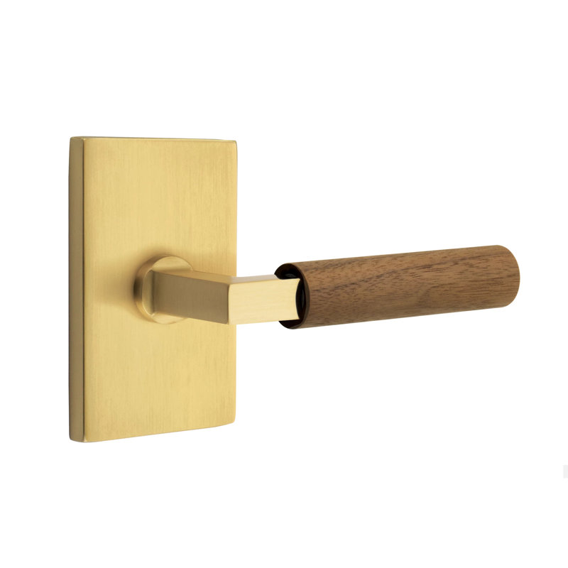 Emtek Select Privacy Leverset w/ Modern Rectangular Rosette & L-Square Stem, Dark Walnut Handle, Left, French Antique