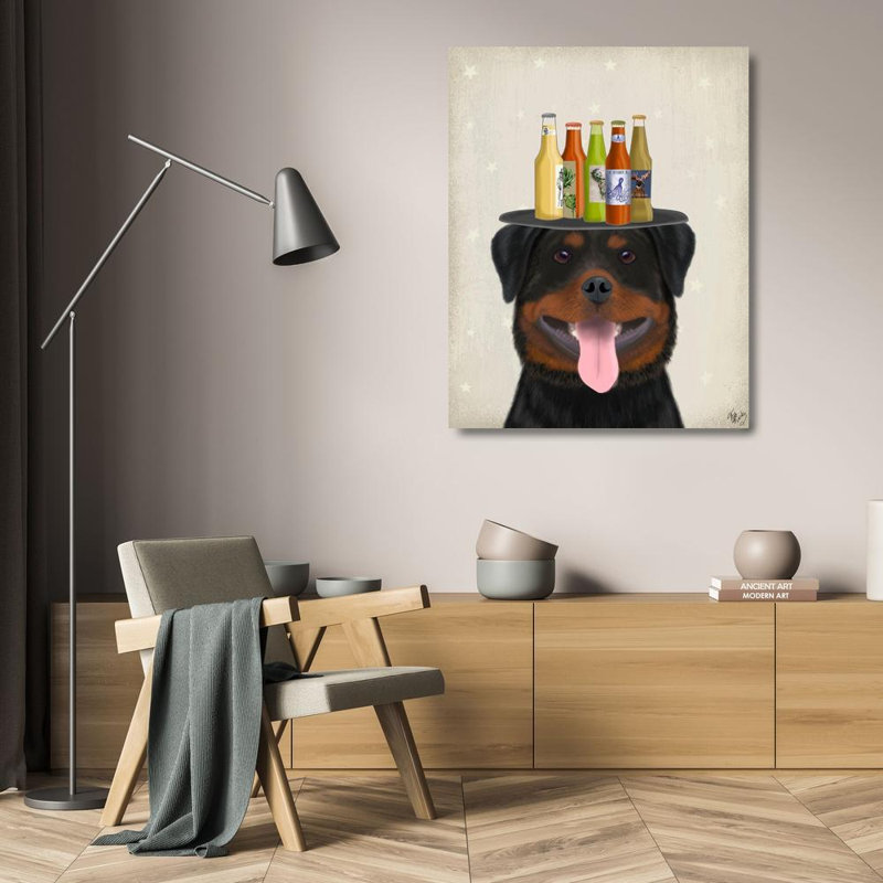 «Red Barrel Studio® Fab Funky Gallery», art sur toile tendue: Rottweiler Beer Lover 192996D, H 24 po x l 20 po