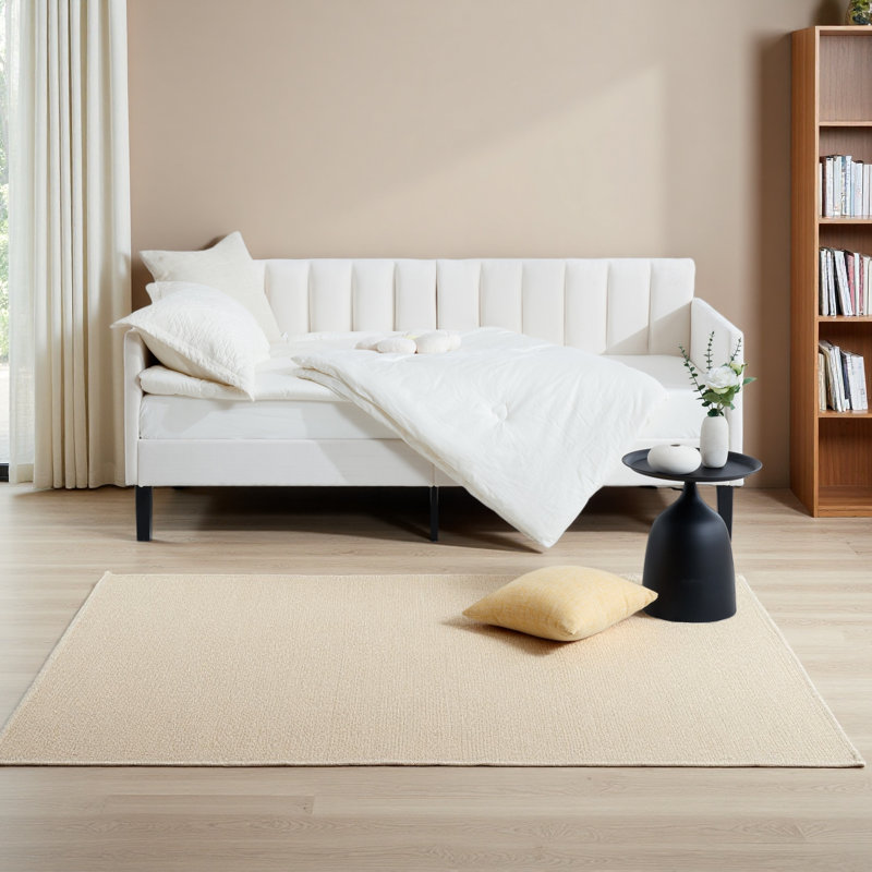 Twin Size Upholstered Daybed, Ribbed Tufted Backrest, Daybed In Lavish Modern Design, Richly Hued Foam Comfort, Beige