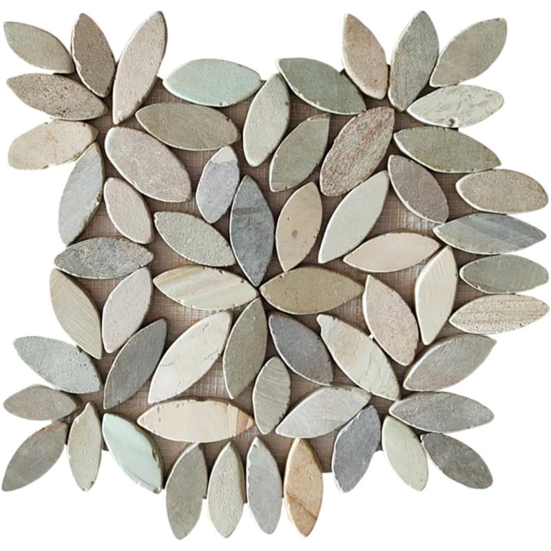 CNK Tile Lovebird Flower Pebble Mosaic Tiles, Green/Blue/Cream