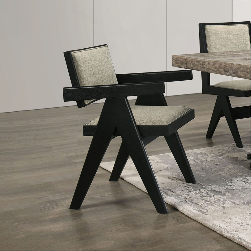 Chaises de salle à manger contemporaines de couleur noire avec accoudoirs rembourrés en tissu gris clair 2 pièces