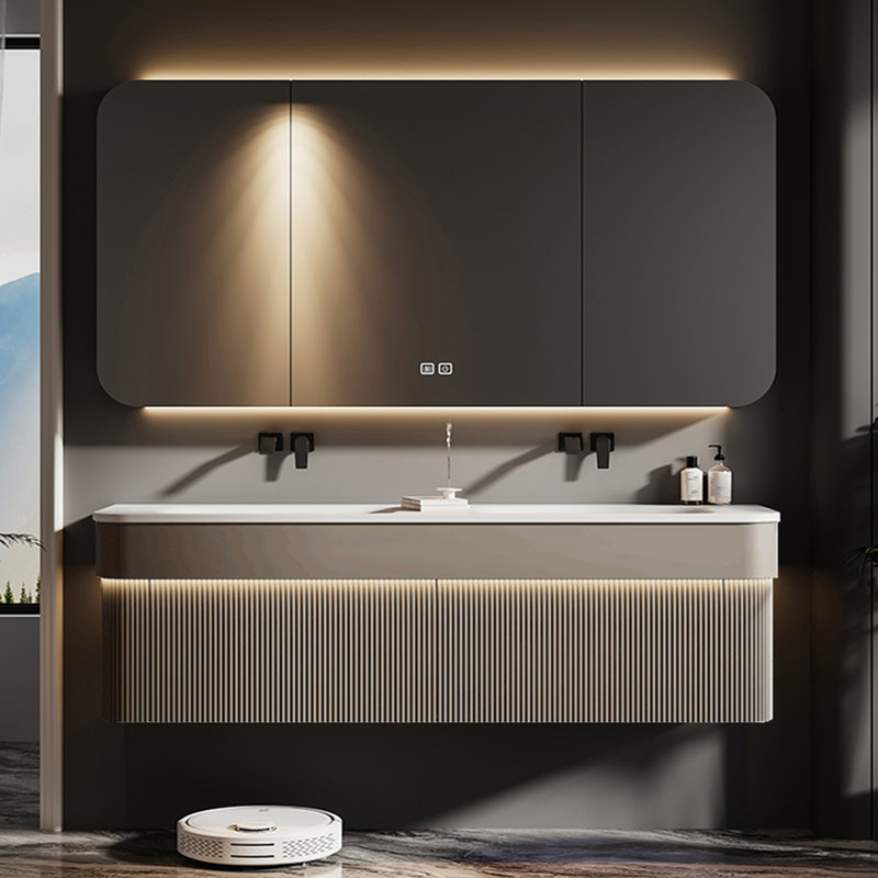 Light luxury simple exquisite bathroom cabinet, 19.69" H x 59.06" W x 21.65" D, Light Gray