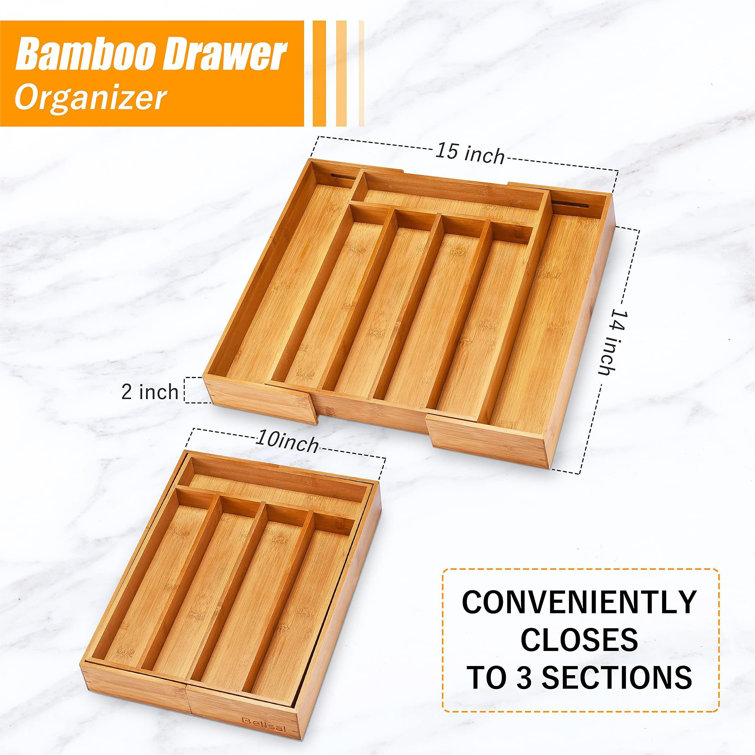 Seville Classics Expandable Bamboo Drawer Organizer Tray