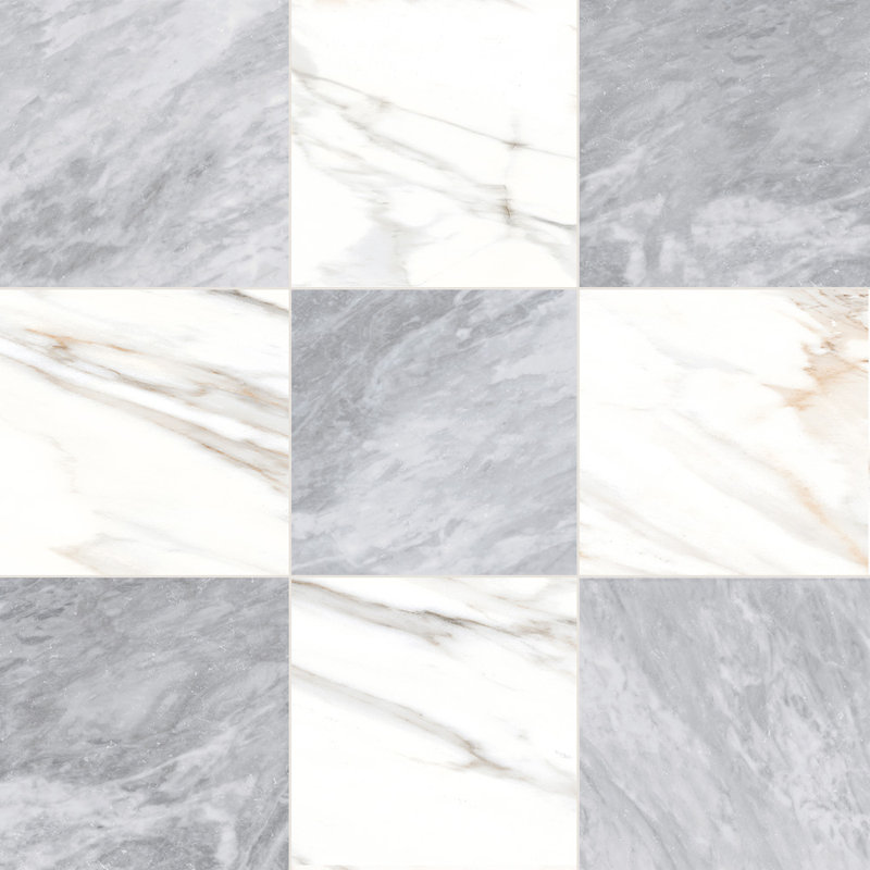 Tavari Checkerboard 10X10 Calacatta And Bardiglio, Gray/White