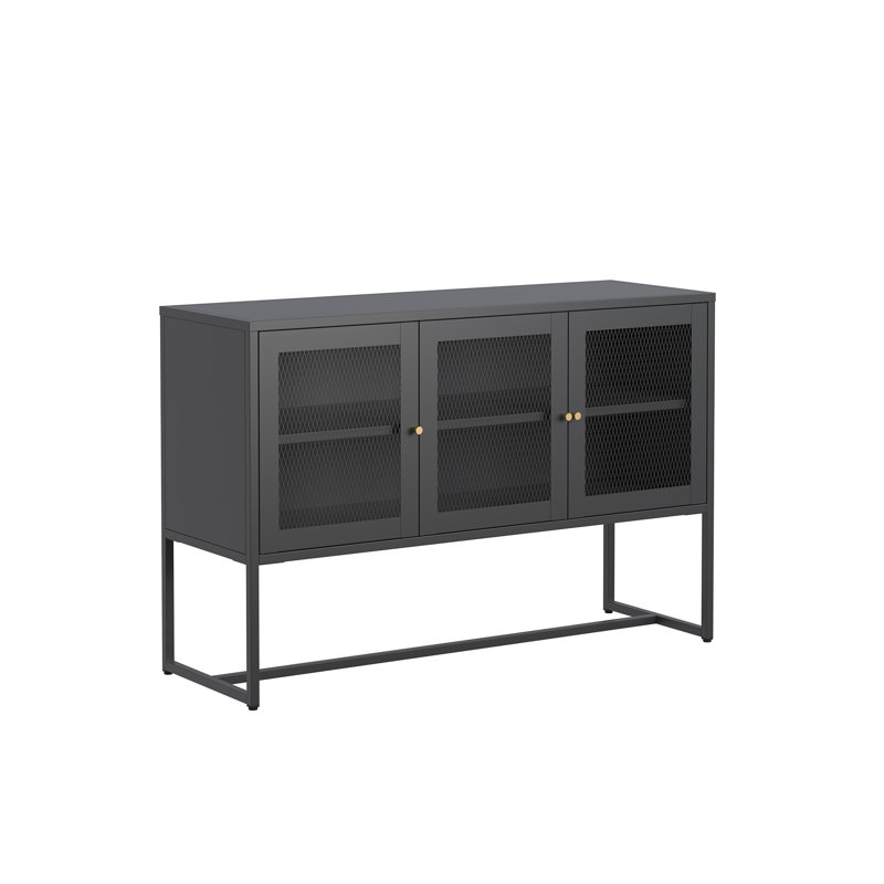 Bentley 31.56-inch Black Three Door Metal Sideboard with Mesh Doors