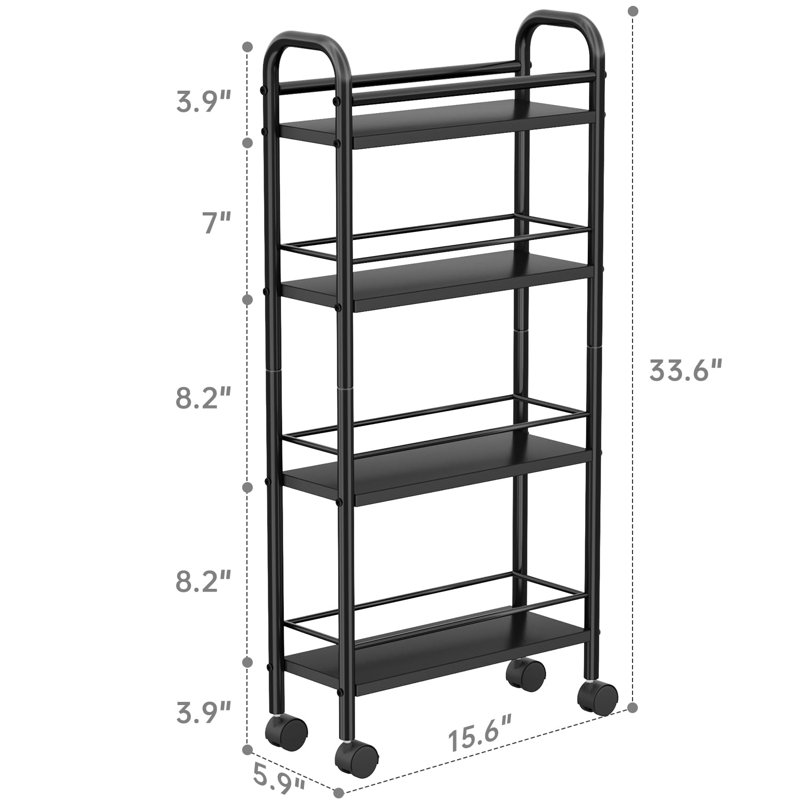 Chariot utilitaire sur roulettes 4 niveaux, Noir