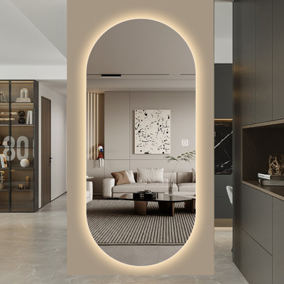 71" x 32" Oval Frameless LED Full Length Mirror, 3 Color Lighting, Clear White Glass, Explosion-Proof, Wall Mounted Backlit Mirror